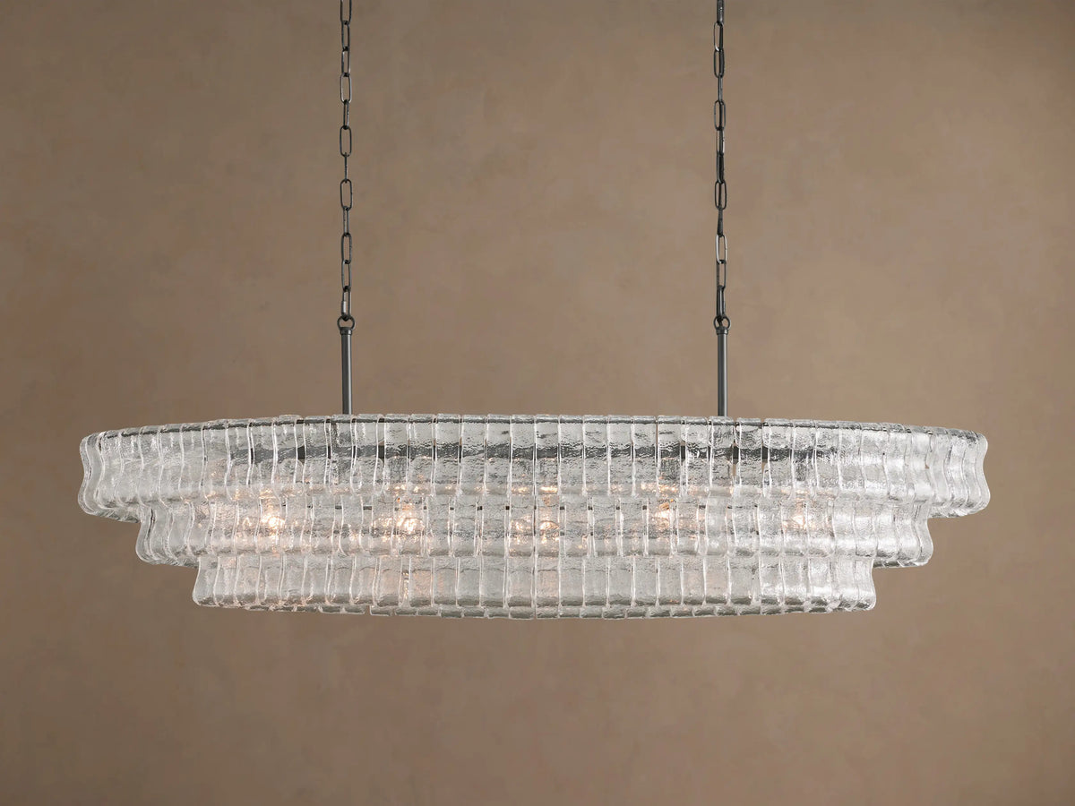 54" Ghiaccio Oval Chandelier in Bronze with Clear Glass