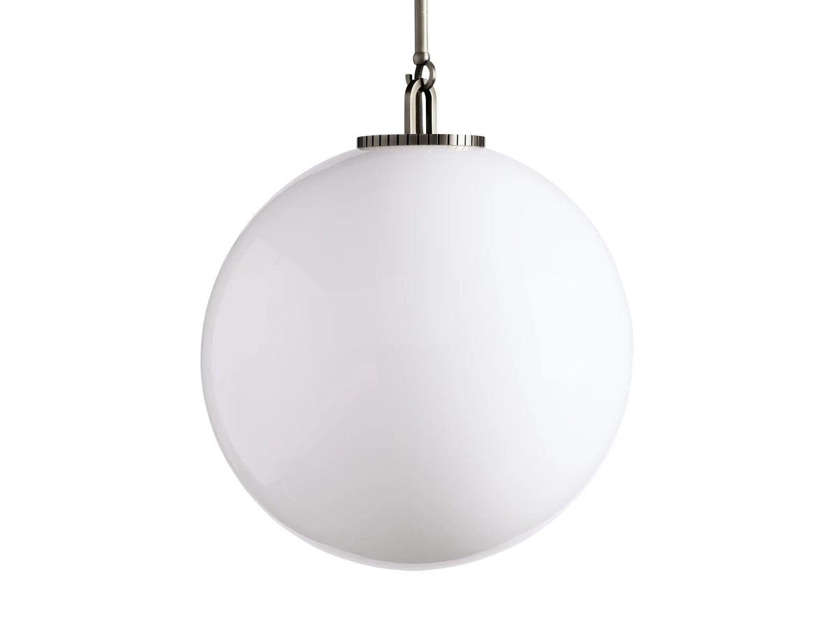 Wescott XL Globe Pendant with a smooth milk glass globe, suspended from a metallic rod against a neutral background.