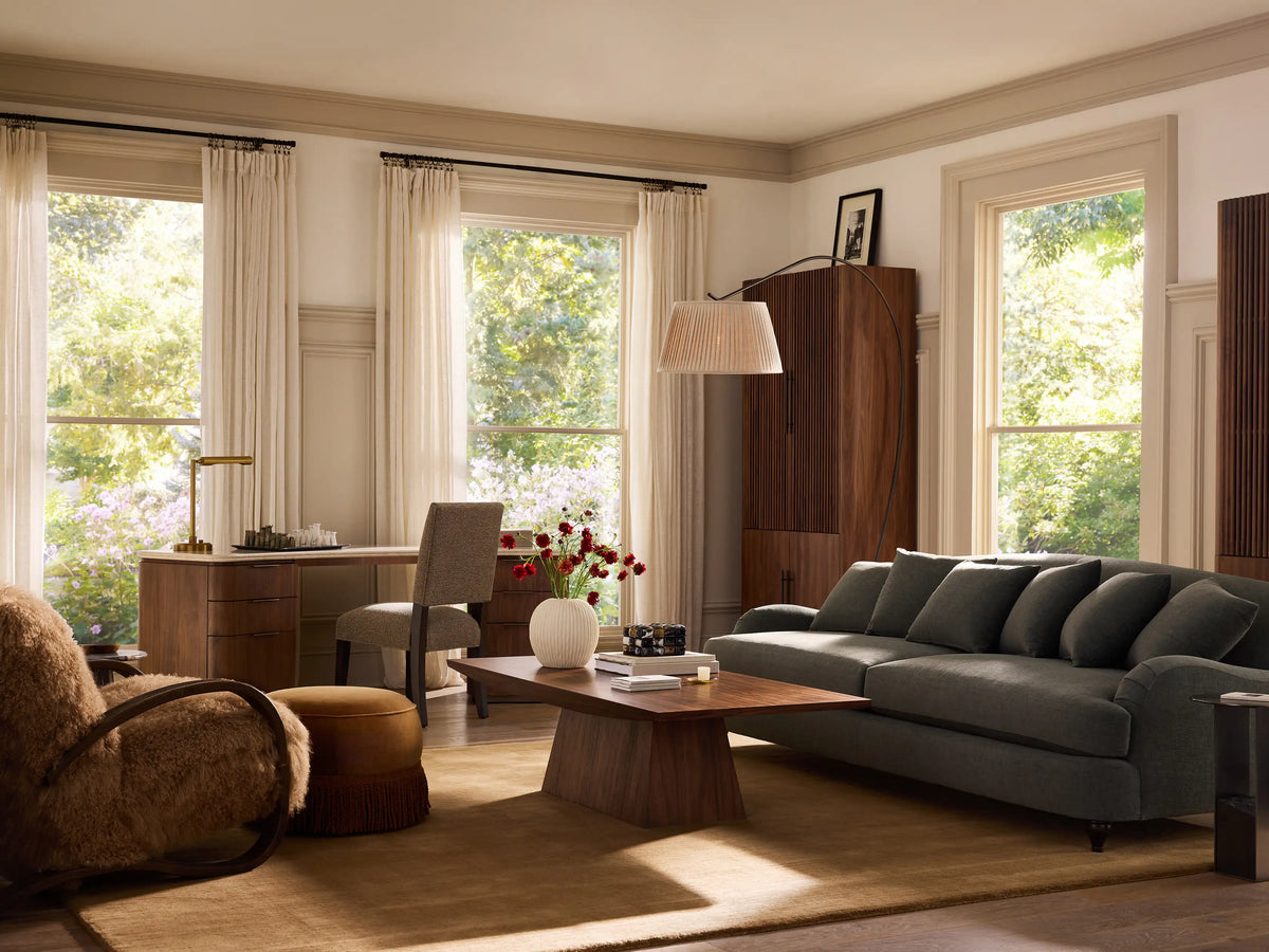 Omari Arc Floor Lamp in Bronze with Beige Ruffle Shade (3 of 5)