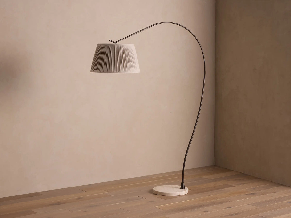 Omari Arc Floor Lamp in Bronze with Beige Ruffle Shade (1 of 4)