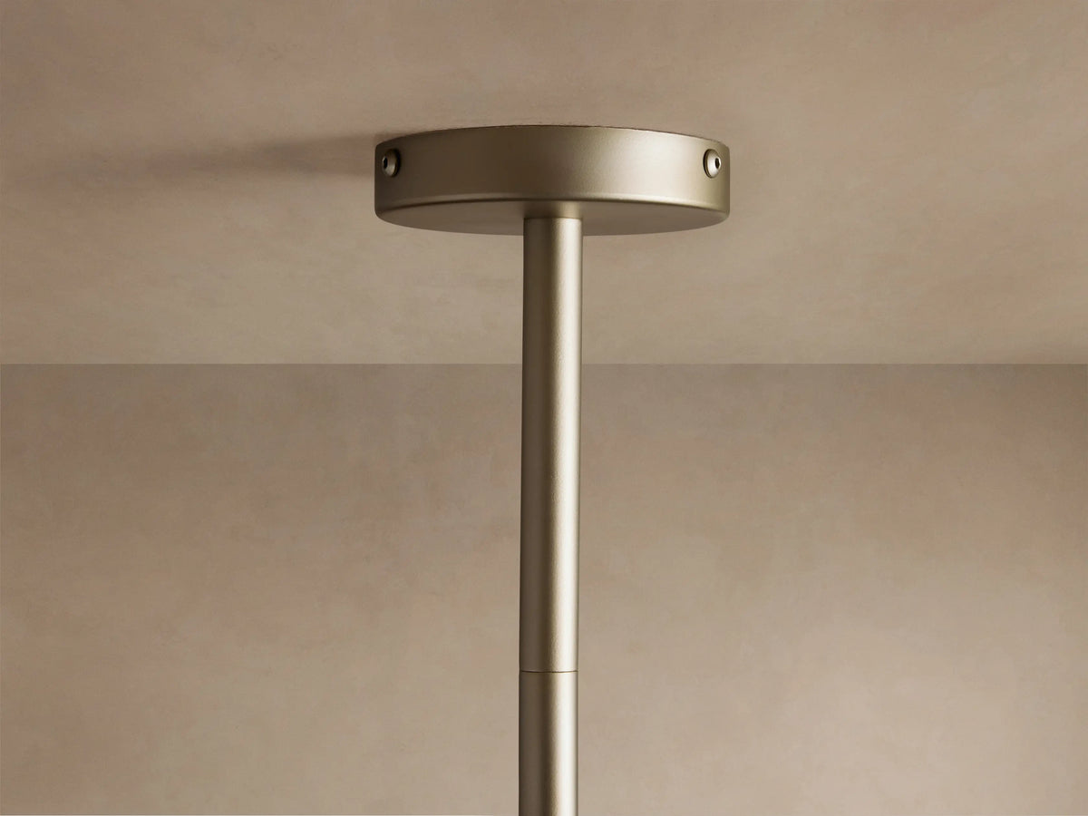 Costella Round Chandelier: dark bronze-toned frame, several glowing spherical opal glass diffusers, viewed from below.