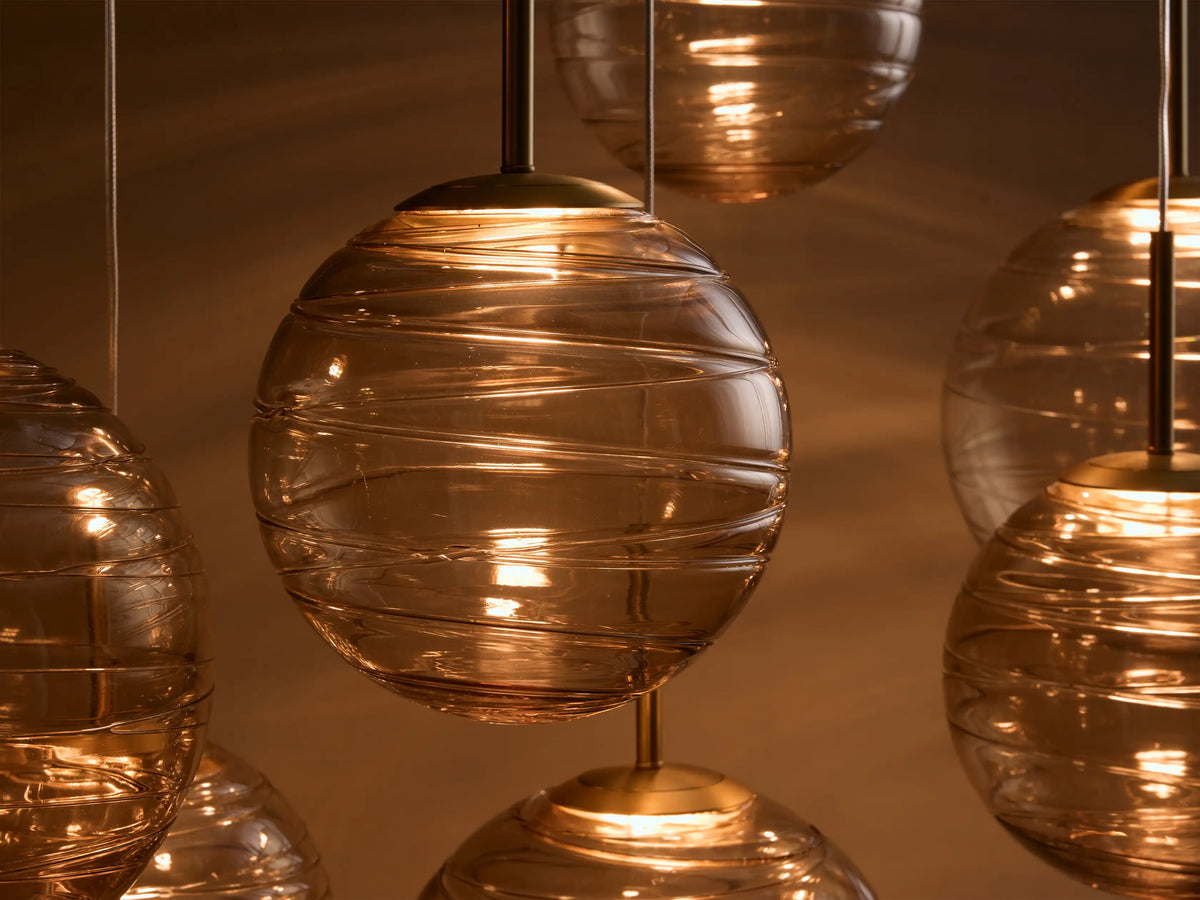 Casen 65" Linear Chandelier in Brass with Brown Sugar Globes (3 of 4)