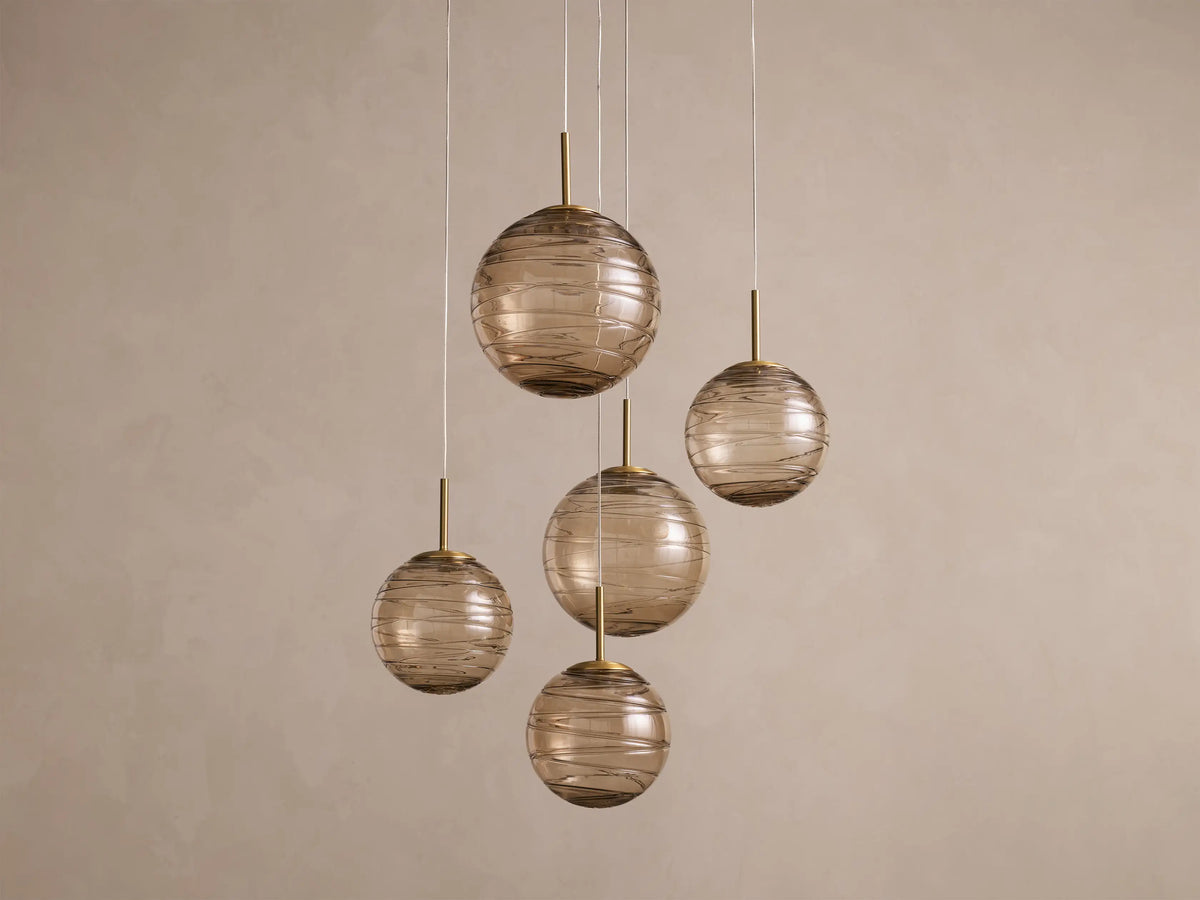 Casen 28" Round Chandelier in Brass with Brown Sugar Globes (1 of 4)
