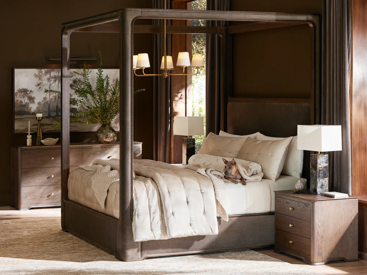 Oren Table Lamp: Rectangular white linen shade over a rectangular black/brown natural stone base with veining, on wood.