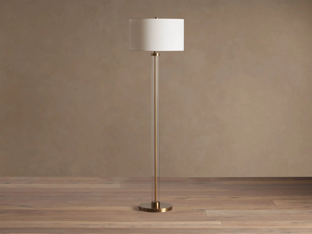 Glass Column Floor Lamp in Brass (1 of 4)