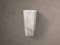 Alabaster Hexagonal Sconce. Vertical, off-white with natural cream and beige veining, on a neutral taupe wall.