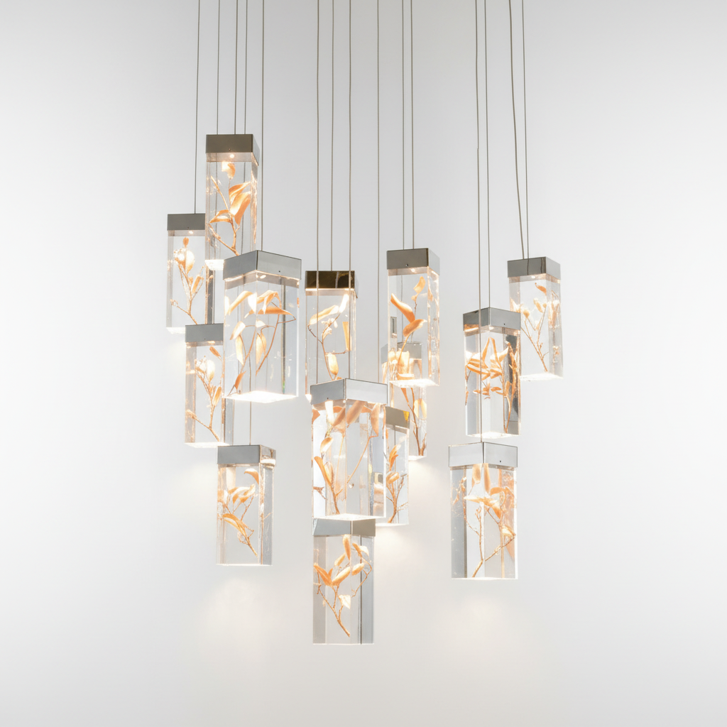Dining Room Rainfall Square Glass Chandelier