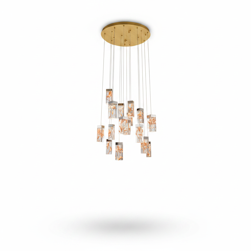 Rainfall Square Cluster Glass Chandelier for Dining Room