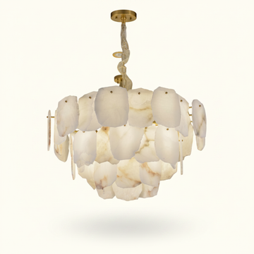Alabaster-Look & Brass Chandelier for Dining Room