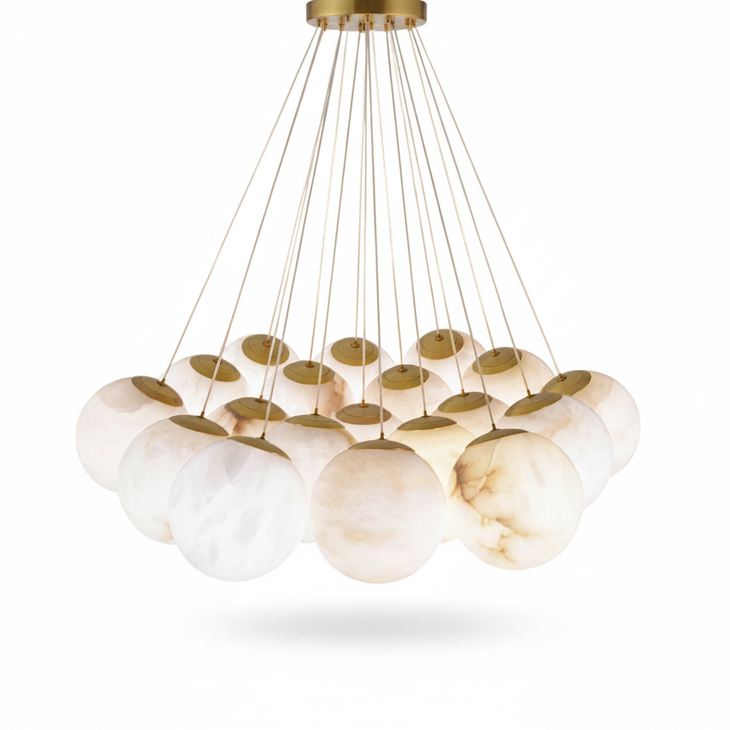 Dining Room Alabaster & Brass Bubble Chandelier
