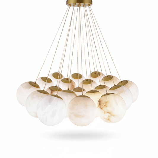 Dining Room Alabaster & Brass Bubble Chandelier