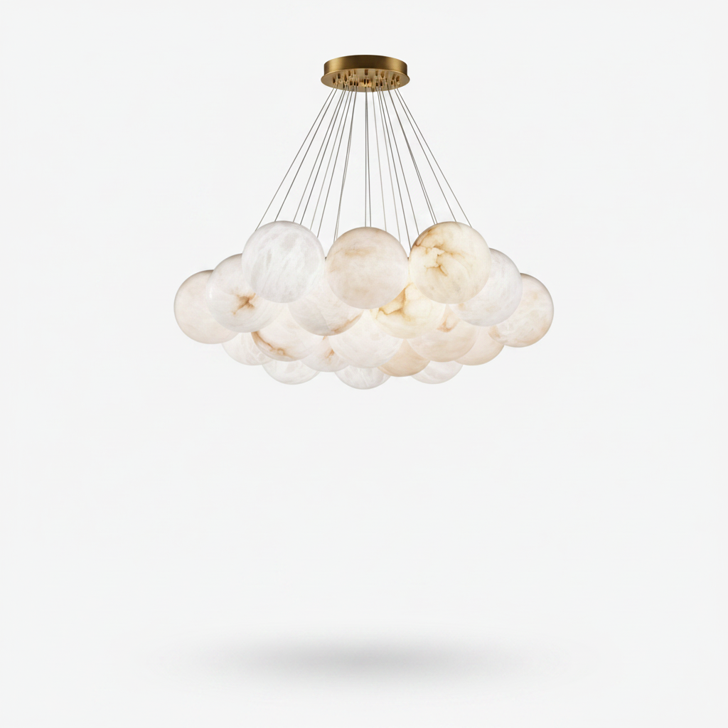 Dining Room Alabaster & Brass Bubble Chandelier