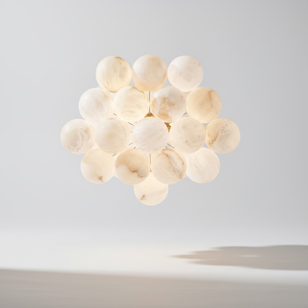 Dining Room Alabaster & Brass Bubble Chandelier