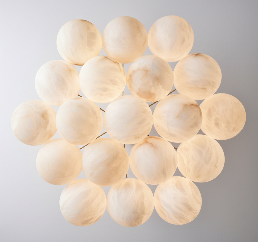 Dining Room Alabaster & Brass Bubble Chandelier